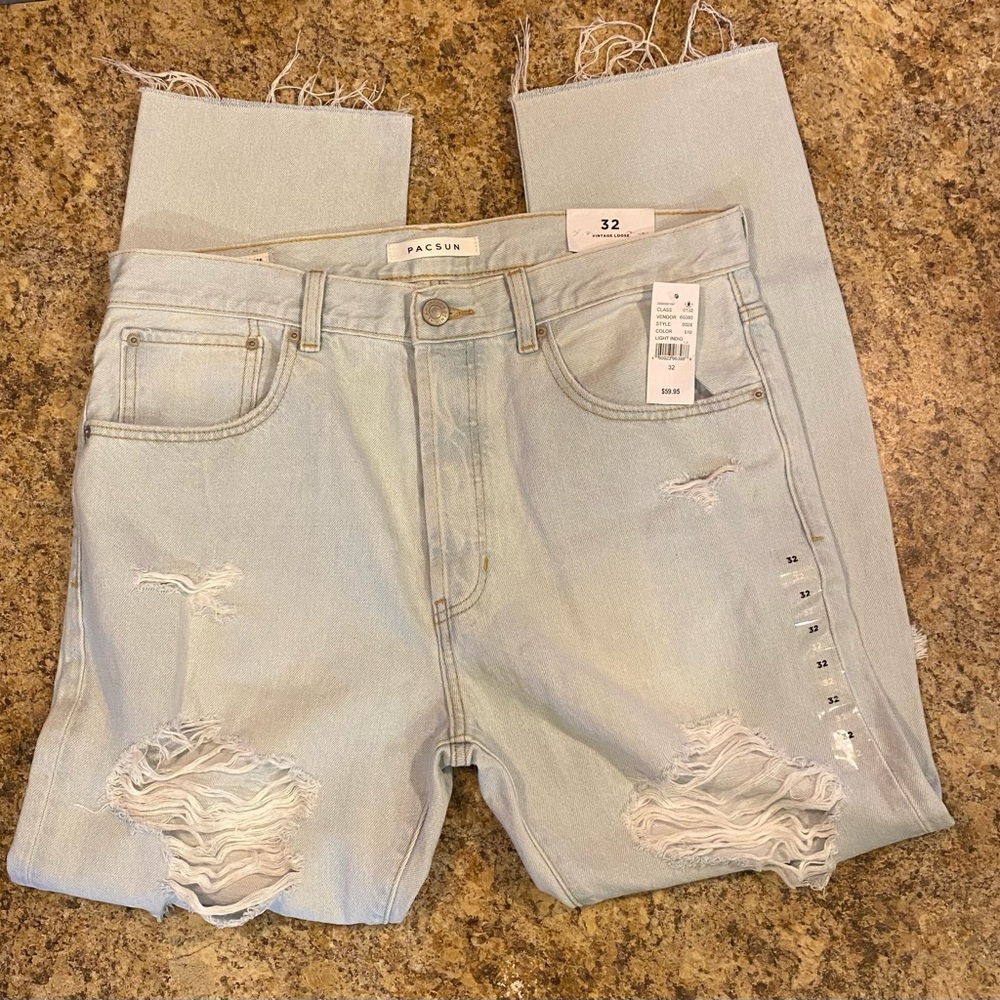 Pacsun ☀️ Vintage Loose Jeans Light Wash Cut Off Bottom Denim Beach Grunge